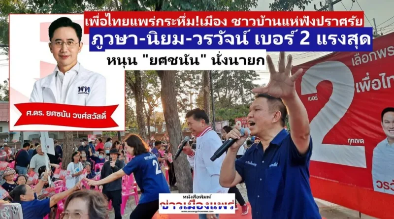 “เพื่อไทยแพร่”กระหึ่ม!เมือง ชาวบ้านแห่ฟังปราศรัย ภูวษา-นิยม-วรวัจน์ ยกทีมเบอร์ 2 แรงสุด พร้อมหนุน “ยศชนัน” เบอร์ 9 นั่งนายกรัฐมนตรี